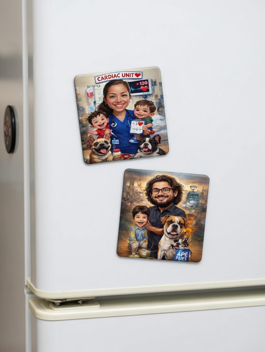 Custom Cartoon Photo Magnets – Personalized Family, Pet & Work Magnets