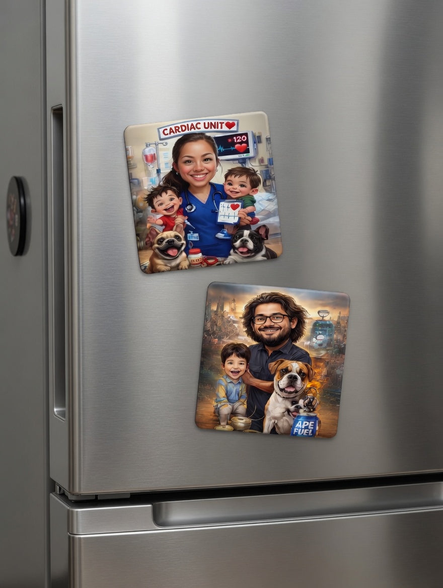 Custom Cartoon Photo Magnets – Personalized Family, Pet & Work Magnets